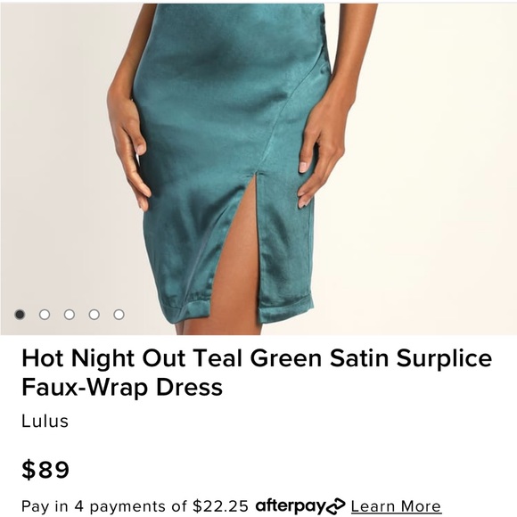 Hot Night Out Teal Green Satin Surplice Faux-Wrap Dress - Picture 3 of 6